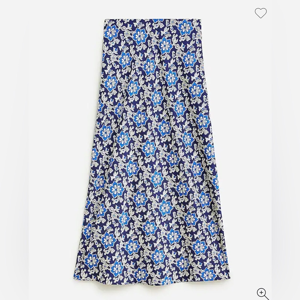 NWOT, J Crew Gwyneth Satin Slip Skirt in Blue Floral Luster Charmeuse, Size XL